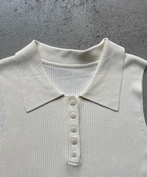 Rohwel(ローウェル)の「Soft Rib Polo Tank / ソフトリブポロタンク(ポロシャツ・レディース・ブラック/グレー/アイボリー・FREE)」の11枚目の写真