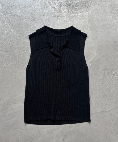 Rohwel(ローウェル)の「Soft Rib Polo Tank / ソフトリブポロタンク(ポロシャツ・レディース・ブラック/グレー/アイボリー・FREE)」の13枚目の写真