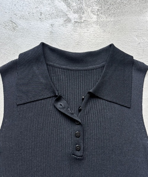 Rohwel(ローウェル)の「Soft Rib Polo Tank / ソフトリブポロタンク(ポロシャツ・レディース・ブラック/グレー/アイボリー・FREE)」の15枚目の写真
