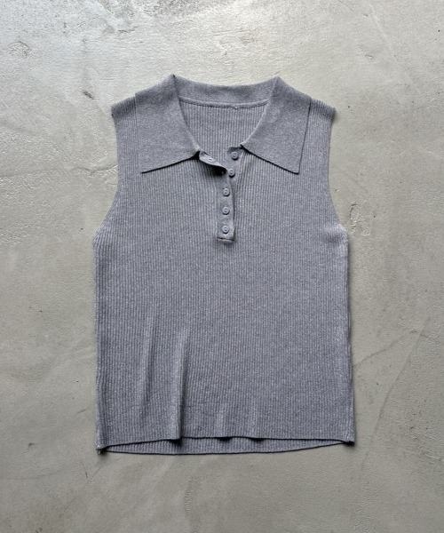 Rohwel(ローウェル)の「Soft Rib Polo Tank / ソフトリブポロタンク(ポロシャツ・レディース・ブラック/グレー/アイボリー・FREE)」の5枚目の写真