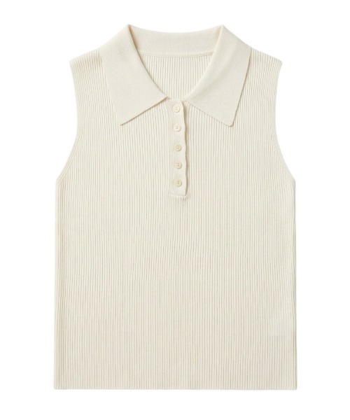 Rohwel(ローウェル)の「Soft Rib Polo Tank / ソフトリブポロタンク(ポロシャツ・レディース・ブラック/グレー/アイボリー・FREE)」の8枚目の写真