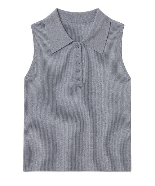Rohwel(ローウェル)の「Soft Rib Polo Tank / ソフトリブポロタンク(ポロシャツ・レディース・ブラック/グレー/アイボリー・FREE)」の4枚目の写真