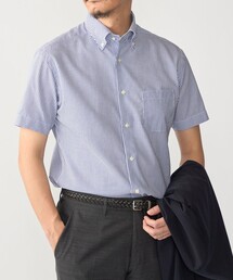 SHIPS:〈接触冷感〉ICE COTTON パナマ ストライプ ボタンダウン 半袖 シャツ