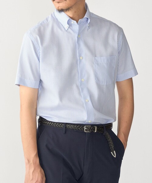 SHIPS:〈接触冷感〉ICE COTTON パナマ ストライプ ボタンダウン 半袖