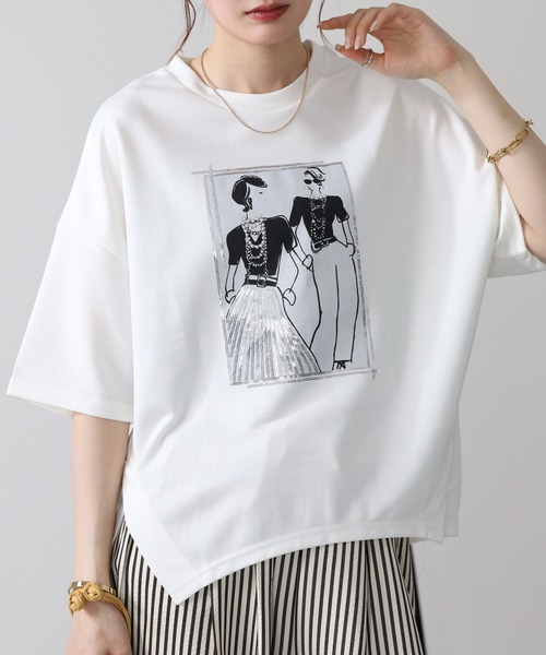 FUNALIVE(ファンアライブ)の「ペアースパンコールGirlワイドTシャツ 半端袖(Tシャツ/カットソー・レディース・ブラック/オフホワイト/チャコールグレー・L/M)」の2枚目の写真