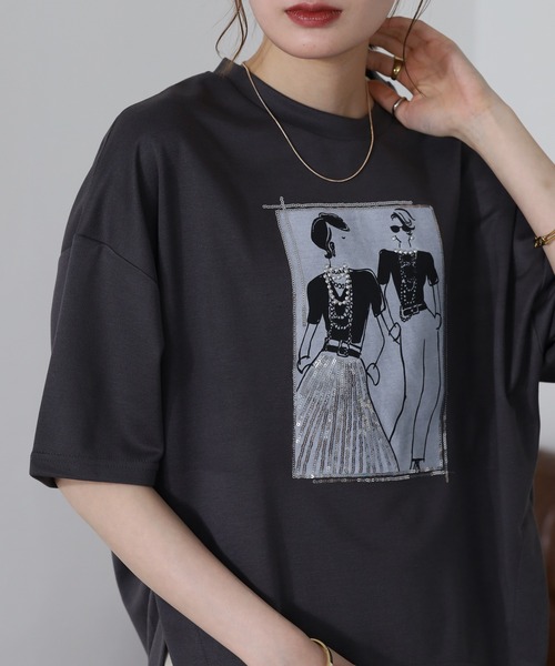 FUNALIVE(ファンアライブ)の「ペアースパンコールGirlワイドTシャツ 半端袖(Tシャツ/カットソー・レディース・ブラック/オフホワイト/チャコールグレー・L/M)」の1枚目の写真