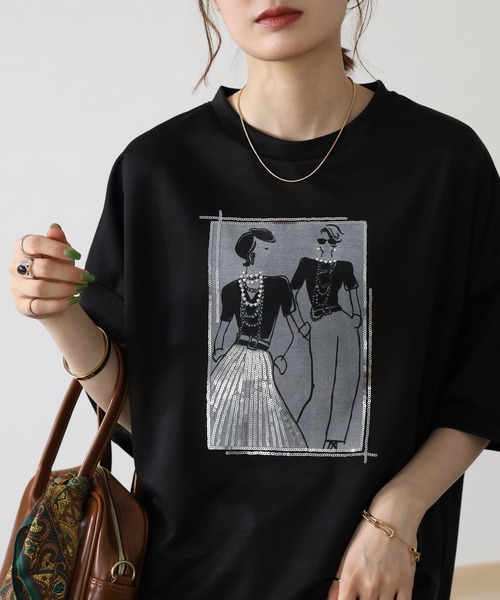 FUNALIVE(ファンアライブ)の「ペアースパンコールGirlワイドTシャツ 半端袖(Tシャツ/カットソー・レディース・ブラック/オフホワイト/チャコールグレー・L/M)」の3枚目の写真