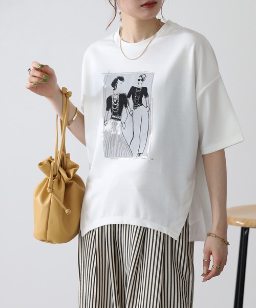 FUNALIVE(ファンアライブ)の「ペアースパンコールGirlワイドTシャツ 半端袖(Tシャツ/カットソー・レディース・ブラック/オフホワイト/チャコールグレー・L/M)」の22枚目の写真
