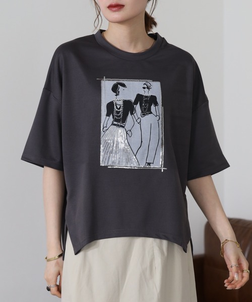 FUNALIVE(ファンアライブ)の「ペアースパンコールGirlワイドTシャツ 半端袖(Tシャツ/カットソー・レディース・ブラック/オフホワイト/チャコールグレー・L/M)」の13枚目の写真