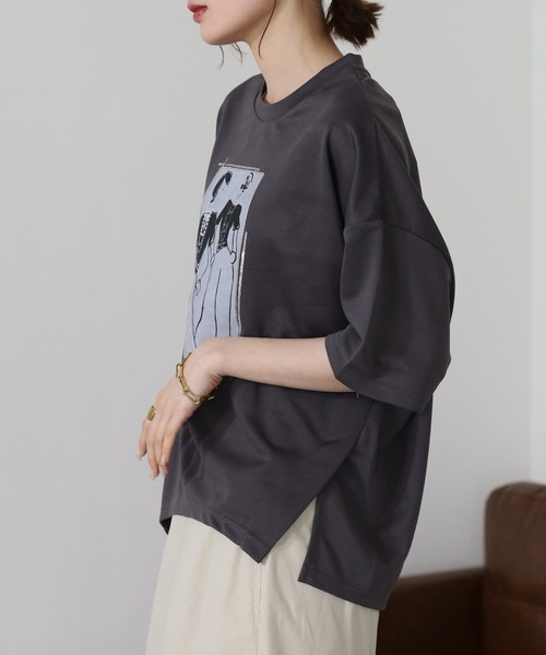FUNALIVE(ファンアライブ)の「ペアースパンコールGirlワイドTシャツ 半端袖(Tシャツ/カットソー・レディース・ブラック/オフホワイト/チャコールグレー・L/M)」の14枚目の写真