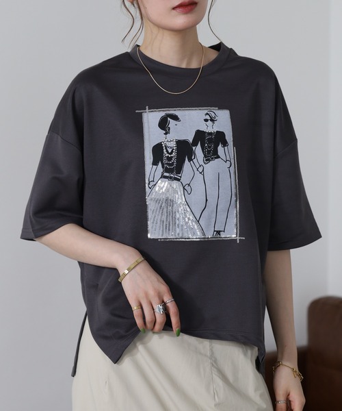 FUNALIVE(ファンアライブ)の「ペアースパンコールGirlワイドTシャツ 半端袖(Tシャツ/カットソー・レディース・ブラック/オフホワイト/チャコールグレー・L/M)」の7枚目の写真