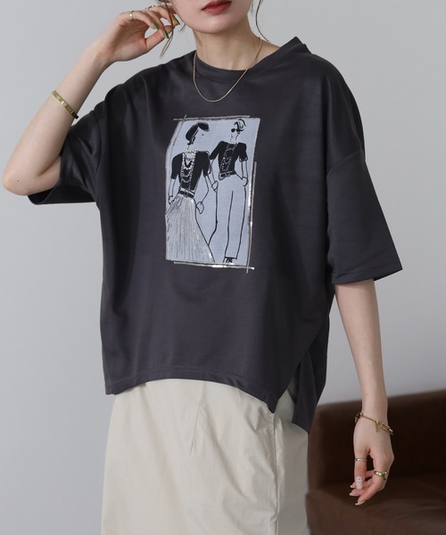 FUNALIVE(ファンアライブ)の「ペアースパンコールGirlワイドTシャツ 半端袖(Tシャツ/カットソー・レディース・ブラック/オフホワイト/チャコールグレー・L/M)」の8枚目の写真