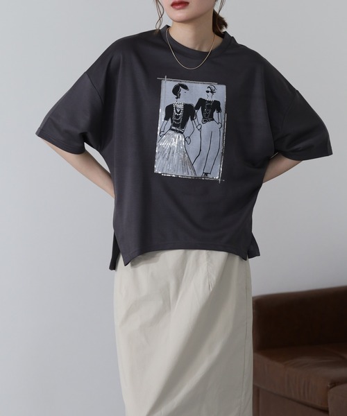 FUNALIVE(ファンアライブ)の「ペアースパンコールGirlワイドTシャツ 半端袖(Tシャツ/カットソー・レディース・ブラック/オフホワイト/チャコールグレー・L/M)」の9枚目の写真