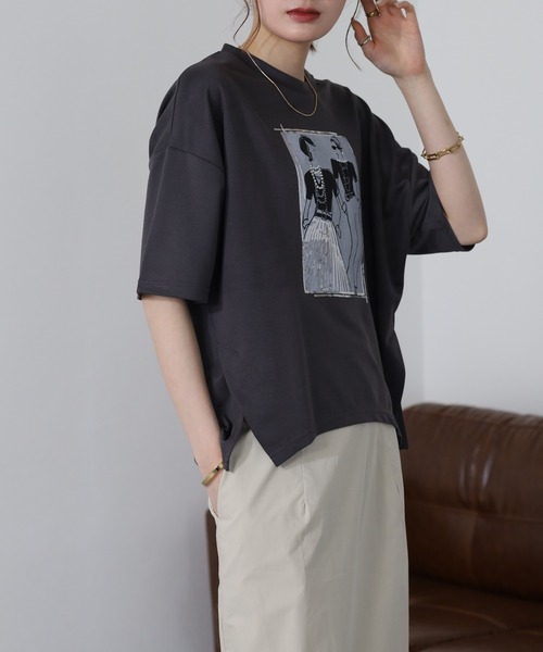 FUNALIVE(ファンアライブ)の「ペアースパンコールGirlワイドTシャツ 半端袖(Tシャツ/カットソー・レディース・ブラック/オフホワイト/チャコールグレー・L/M)」の10枚目の写真