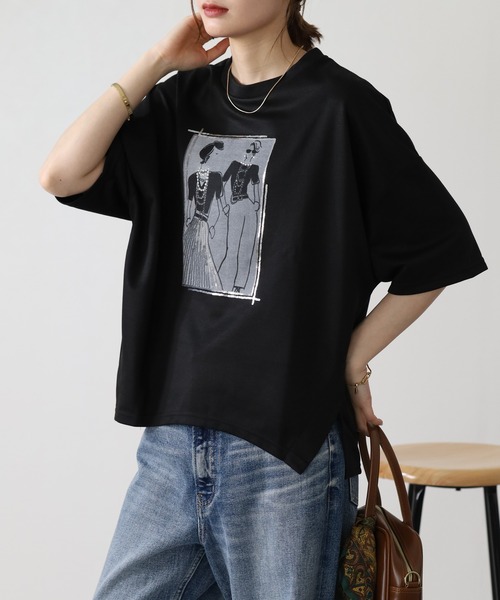 FUNALIVE(ファンアライブ)の「ペアースパンコールGirlワイドTシャツ 半端袖(Tシャツ/カットソー・レディース・ブラック/オフホワイト/チャコールグレー・L/M)」の4枚目の写真