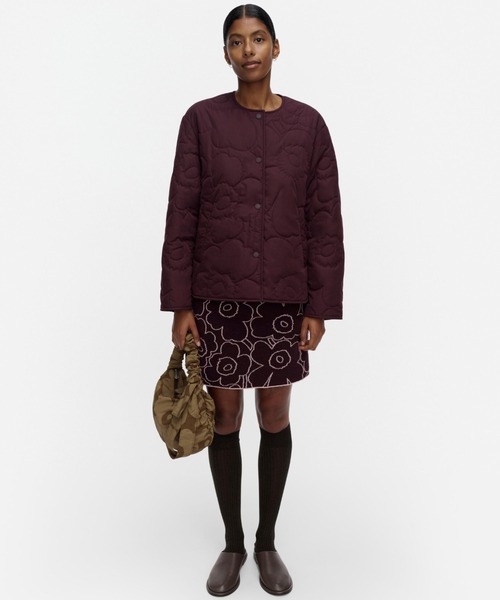 marimekko(マリメッコ)の「【バナー掲載特典付】Kapseli Piirto Unikko / coat(ノーカラーコート・レディース・プラム・XX-SMALL/LARGE/MEDIUM/SMALL/X-SMALL)」の1枚目の写真