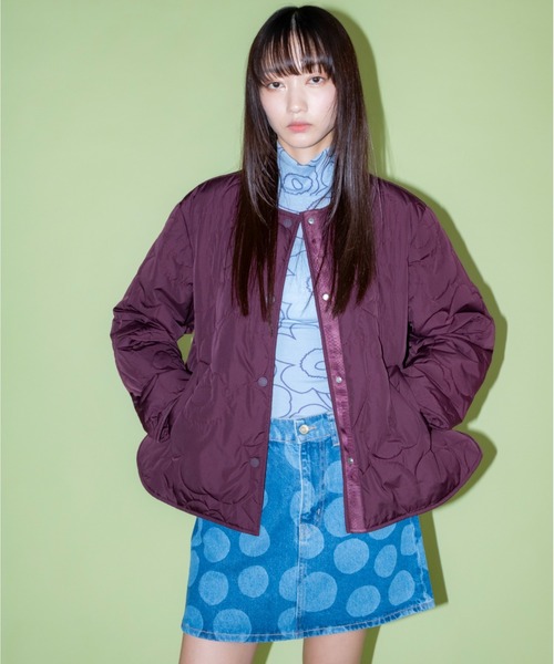 marimekko(マリメッコ)の「【バナー掲載特典付】Kapseli Piirto Unikko / coat(ノーカラーコート・レディース・プラム・XX-SMALL/LARGE/MEDIUM/SMALL/X-SMALL)」の3枚目の写真
