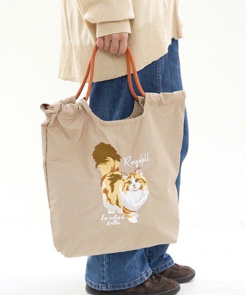 e-zakkamania stores(イーザッカマニアストアーズ)の「アニマル刺繍 コードトートバッグ(トートバッグ・レディース・グレー/ダークグレー/ブルー/アイボリー/ベージュ/グレー系その他/ネイビー/カーキ/グリーン/レッド・-)」の6枚目の写真