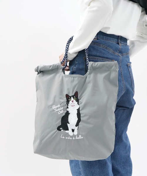 e-zakkamania stores(イーザッカマニアストアーズ)の「アニマル刺繍 コードトートバッグ(トートバッグ・レディース・グレー/ダークグレー/ブルー/アイボリー/ベージュ/グレー系その他/ネイビー/カーキ/グリーン/レッド・-)」の5枚目の写真
