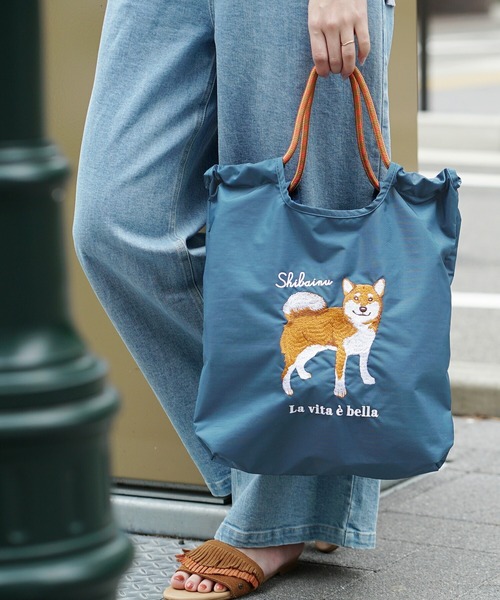 e-zakkamania stores(イーザッカマニアストアーズ)の「アニマル刺繍 コードトートバッグ(トートバッグ・レディース・グレー/ダークグレー/ブルー/アイボリー/ベージュ/グレー系その他/ネイビー/カーキ/グリーン/レッド・-)」の9枚目の写真