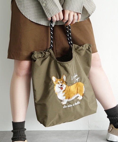 e-zakkamania stores(イーザッカマニアストアーズ)の「アニマル刺繍 コードトートバッグ(トートバッグ・レディース・グレー/ダークグレー/ブルー/アイボリー/ベージュ/グレー系その他/ネイビー/カーキ/グリーン/レッド・-)」の7枚目の写真