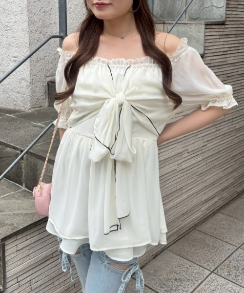 continuer de NICE CLAUP(コンティニューデナイスクラップ)の「ビッグリボンチュニックブラウス(シャツ/ブラウス・レディース・ドット/ブラック系その他/ホワイト系その他/アイボリー・FREE)」の13枚目の写真