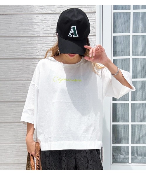 Q(キュー)の「シルケット天竺プルオーバー(Tシャツ/カットソー・レディース・オフホワイト/ブラック/グレイッシュベージュ・MEDIUM)」の7枚目の写真