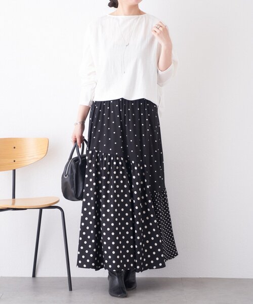 LIVETART(リヴェタート)の「ラインジャージードルマン(Tシャツ/カットソー・レディース・ブラウン/ホワイト・FREE)」の13枚目の写真