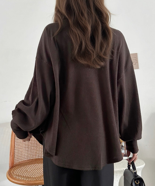 Eclat one(エクラワン)の「【Eclat one】ヘンリーネック ワッフル フレア プルオーバー(Tシャツ/カットソー・レディース・杢グレー/ブラウン/ブラック/アイボリー・FREE)」の21枚目の写真