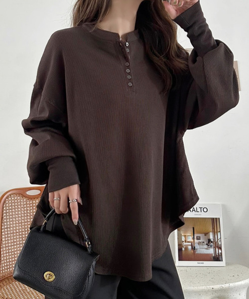Eclat one(エクラワン)の「【Eclat one】ヘンリーネック ワッフル フレア プルオーバー(Tシャツ/カットソー・レディース・杢グレー/ブラウン/ブラック/アイボリー・FREE)」の19枚目の写真