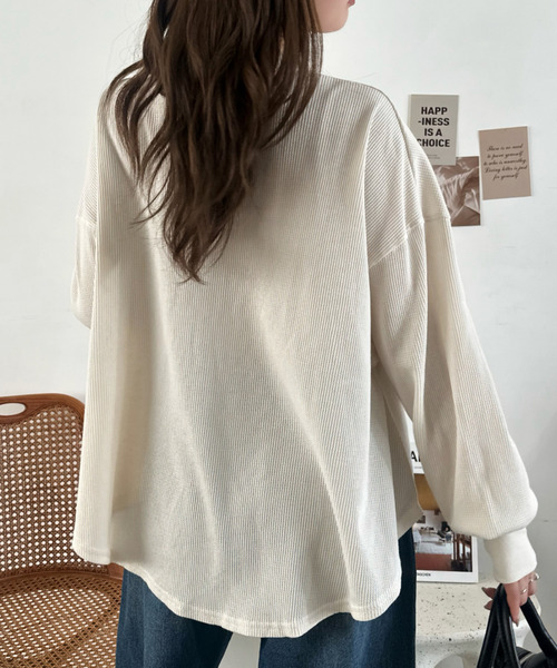 Eclat one(エクラワン)の「【Eclat one】ヘンリーネック ワッフル フレア プルオーバー(Tシャツ/カットソー・レディース・杢グレー/ブラウン/ブラック/アイボリー・FREE)」の9枚目の写真
