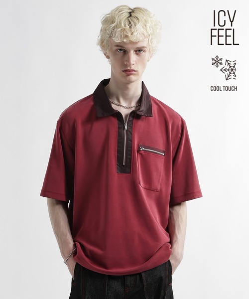 HARE(ハレ)の「【接触冷感】アソートキリカエハーフZIPカット(HARE)(Tシャツ/カットソー・メンズ・ブラック/レッド・FREE)」の3枚目の写真