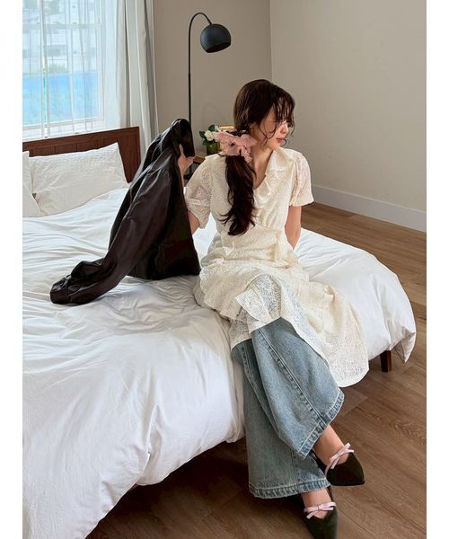 LILY BROWN(リリーブラウン)の「フリルレースカットワンピース(ワンピース・レディース・ブラック/アイボリー/コーラル・F)」の14枚目の写真