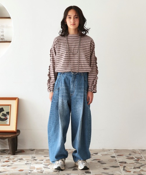 Ocean&Ground(オーシャン&グラウンド)の「WS デニムカーブパンツ(その他パンツ・レディース・ブラック/ダークインディゴブルー/ケミカルウォッシュ・FREE)」の1枚目の写真