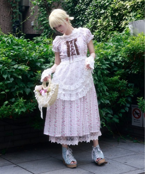 myu:loret（ミュウロレット）の「ストライプ花柄ワンピース（ワンピース・レディース・ホワイト/ピンク・FREE）」の10枚目の写真