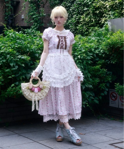 myu:loret（ミュウロレット）の「ストライプ花柄ワンピース（ワンピース・レディース・ホワイト/ピンク・FREE）」の12枚目の写真