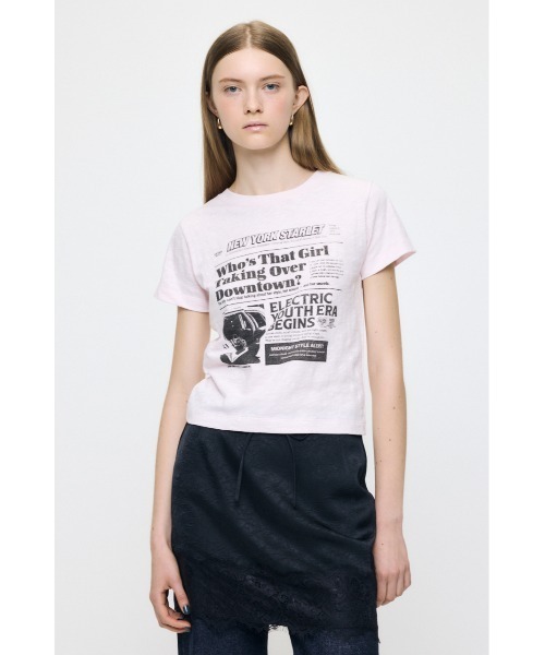 MOUSSY(マウジー)の「EXTRA NEWS PAPER Tシャツ(Tシャツ/カットソー・レディース・オフホワイト/ブラック/ライトピンク・FREE)」の20枚目の写真