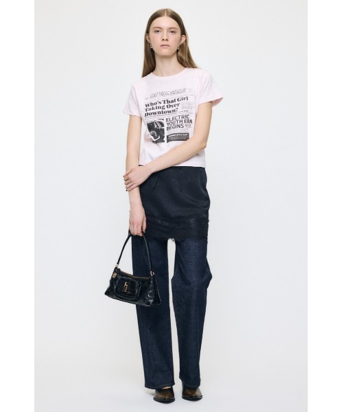 MOUSSY(マウジー)の「EXTRA NEWS PAPER Tシャツ(Tシャツ/カットソー・レディース・オフホワイト/ブラック/ライトピンク・FREE)」の22枚目の写真