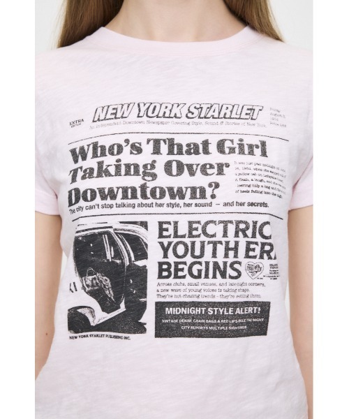 MOUSSY(マウジー)の「EXTRA NEWS PAPER Tシャツ(Tシャツ/カットソー・レディース・オフホワイト/ブラック/ライトピンク・FREE)」の12枚目の写真