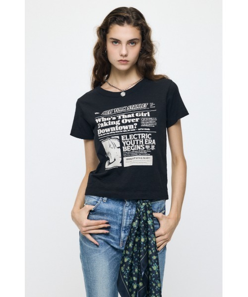 MOUSSY(マウジー)の「EXTRA NEWS PAPER Tシャツ(Tシャツ/カットソー・レディース・オフホワイト/ブラック/ライトピンク・FREE)」の14枚目の写真