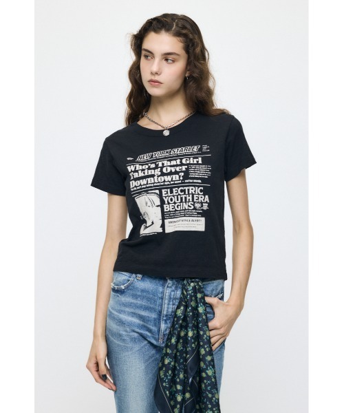 MOUSSY(マウジー)の「EXTRA NEWS PAPER Tシャツ(Tシャツ/カットソー・レディース・オフホワイト/ブラック/ライトピンク・FREE)」の18枚目の写真