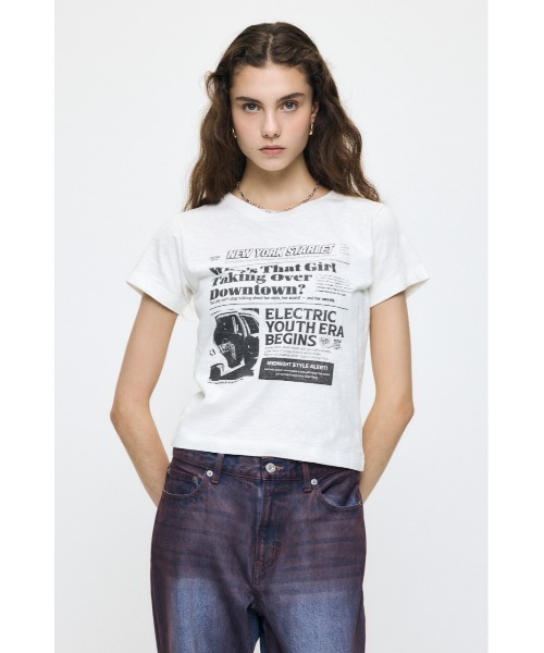 MOUSSY(マウジー)の「EXTRA NEWS PAPER Tシャツ(Tシャツ/カットソー・レディース・オフホワイト/ブラック/ライトピンク・FREE)」の5枚目の写真