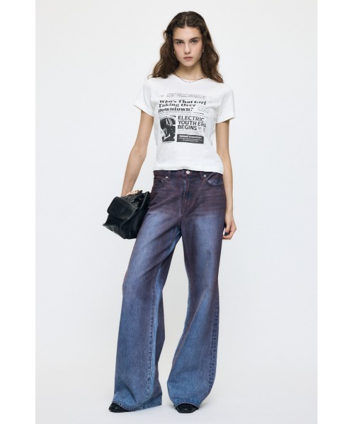 MOUSSY(マウジー)の「EXTRA NEWS PAPER Tシャツ(Tシャツ/カットソー・レディース・オフホワイト/ブラック/ライトピンク・FREE)」の8枚目の写真