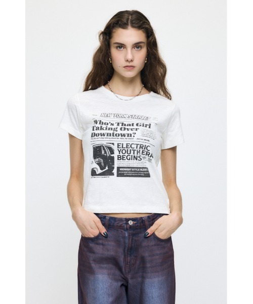 MOUSSY(マウジー)の「EXTRA NEWS PAPER Tシャツ(Tシャツ/カットソー・レディース・オフホワイト/ブラック/ライトピンク・FREE)」の9枚目の写真