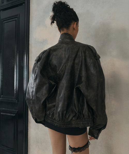 PLEASENOFOLLOW(プリーズノーフォロー)の「Gia Leather Bomber jacket (Washed Brown)(ブルゾン・レディース・その他・FREE)」の2枚目の写真