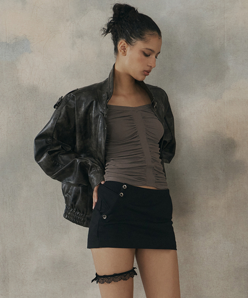 PLEASENOFOLLOW(プリーズノーフォロー)の「Gia Leather Bomber jacket (Washed Brown)(ブルゾン・レディース・その他・FREE)」の3枚目の写真