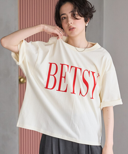 FREAK'S STORE(フリークスストア)の「BETSY ビッグ ロゴTシャツ(Tシャツ/カットソー・レディース・オフホワイト/グレー/チャコールグレー・フリ-)」の9枚目の写真