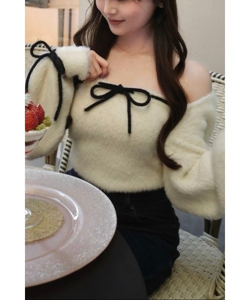 MISTREASS（ミストレアス）の「Narrow Ribbon Fluffy Knit Ensemble（ニット/セーター・レディース・ピンク・FREE）」の2枚目の写真
