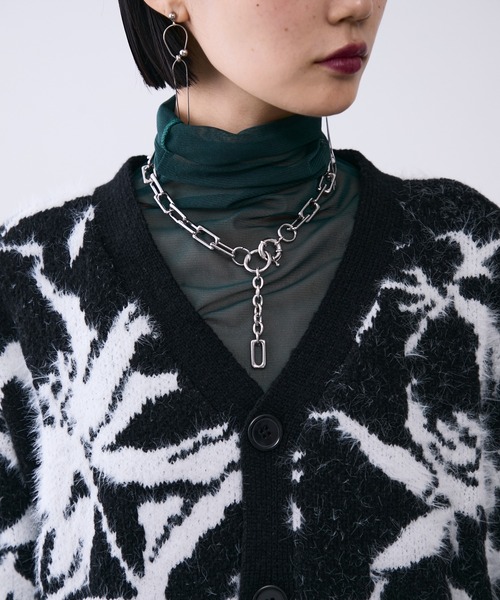 MONOe(モノエ)の「モノクロ柄シャギーVネックカーディガン(カーディガン/ボレロ・レディース・ダークグレー・FREE)」の8枚目の写真
