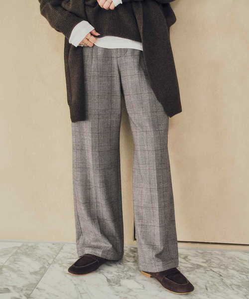 Spick & Span(スピックアンドスパン)の「《手洗い可 / 追加》グレンチェック起毛タックストレートパンツ(スラックス・レディース・その他1/その他4・38/36)」の2枚目の写真